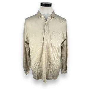 Davide Cenci Polo Shirt Mens 5 / 52 Light Beige Long Sleeve 100% Egyptian Cotton